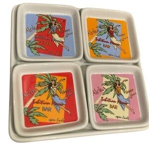 Tiki 4 Piece Condiment Dishes Tahitian Moon Bar Aloha